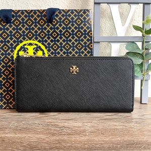FIRM PRICE 🌈 TORY BURCH Emerson L-zip Continental Wallet Black NWT